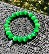 Load image into Gallery viewer, 10mm Green Cat's Eye Buddha Charm Bracelet