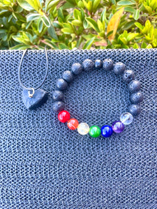 Chakra Black Lava Stone + Hematite Set