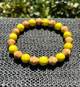 Men's Yellow Howlite & Wood Bracelet