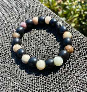 Unisex 10mm Fancy Jasper & Black Wood Bead Bracelet