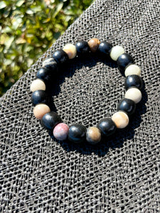 Unisex 10mm Fancy Jasper & Black Wood Bead Bracelet