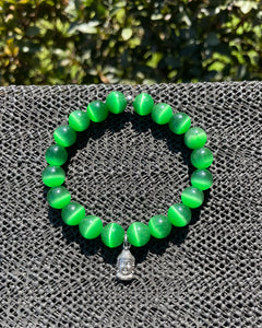 10mm Green Cat's Eye Buddha Charm Bracelet