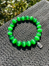 Load image into Gallery viewer, 10mm Green Cat&#39;s Eye Buddha Charm Bracelet
