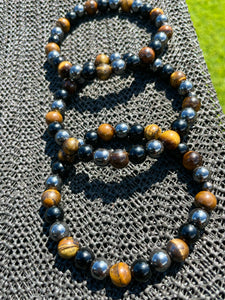 Tigers Eye, Black Obsidian & Hematite Men’s Bracelet