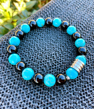 Load image into Gallery viewer, Men&#39;s 10mm Blue Howlite and Black Onyx Healing Bracelet
