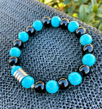 Load image into Gallery viewer, Men&#39;s 10mm Blue Howlite and Black Onyx Healing Bracelet
