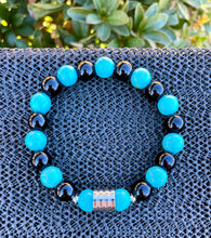 Load image into Gallery viewer, Men&#39;s 10mm Blue Howlite and Black Onyx Healing Bracelet
