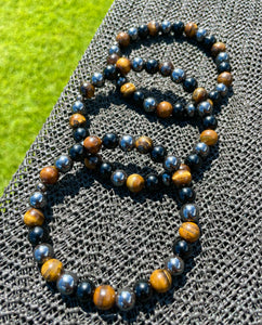 Tigers Eye, Black Obsidian & Hematite Men’s Bracelet