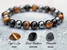 Load image into Gallery viewer, Tigers Eye, Black Obsidian &amp; Hematite Men’s Bracelet
