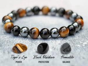 Tigers Eye, Black Obsidian & Hematite Men’s Bracelet