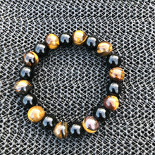 Load image into Gallery viewer, Black Onyx &amp; Tigers Eye Beaded Bracelet
