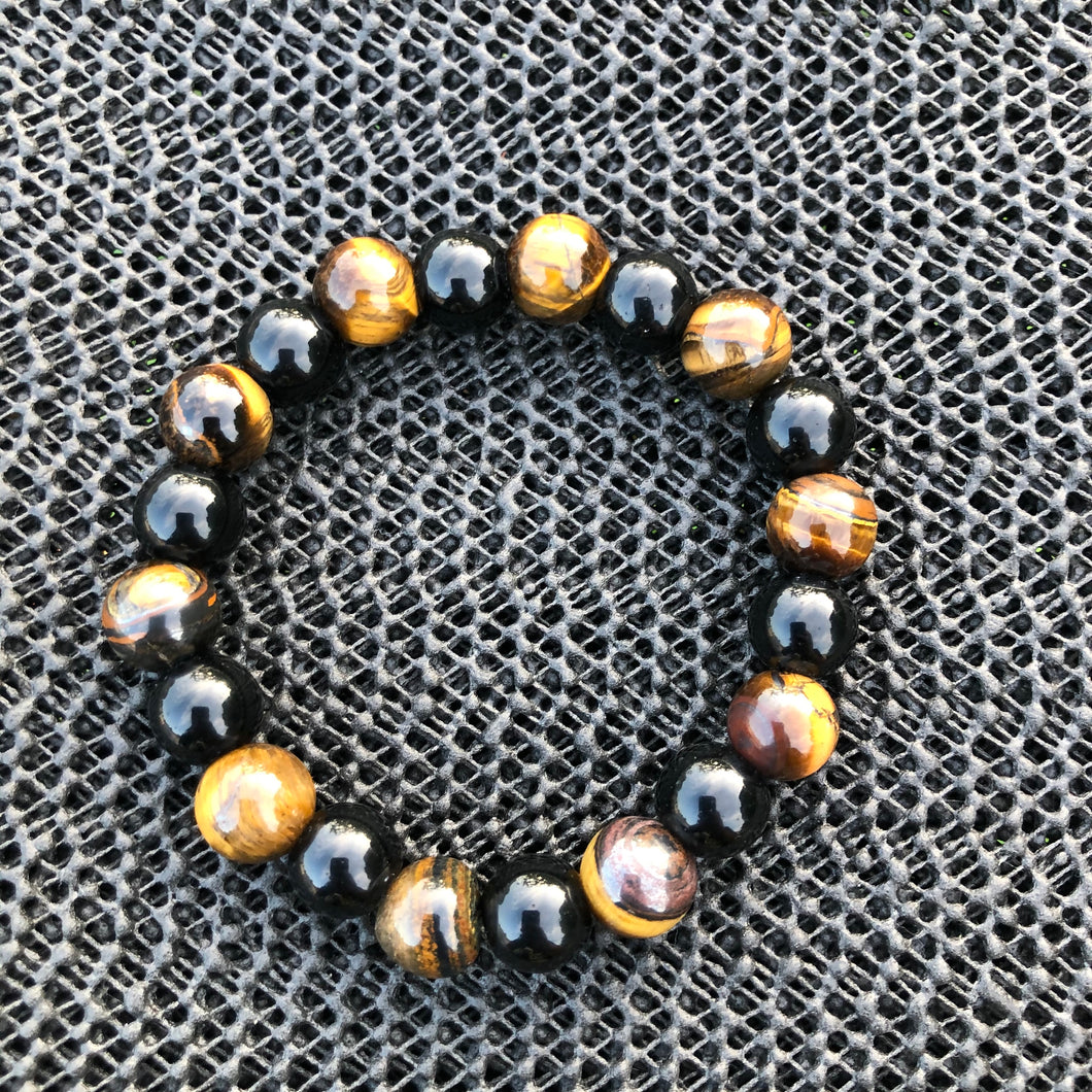 Black Onyx & Tigers Eye Beaded Bracelet