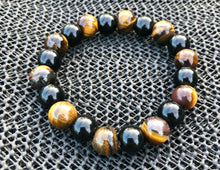 Load image into Gallery viewer, Black Onyx &amp; Tigers Eye Beaded Bracelet
