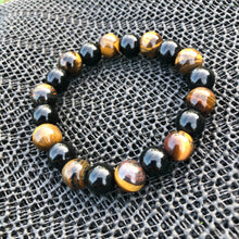 Load image into Gallery viewer, Black Onyx &amp; Tigers Eye Beaded Bracelet
