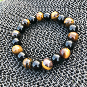 Black Onyx & Tigers Eye Beaded Bracelet