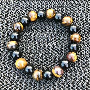 Black Onyx & Tigers Eye Beaded Bracelet